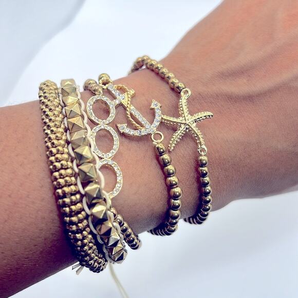 Nautical Gold Toned Beaded Bracelet Set - Picture 3 of 11